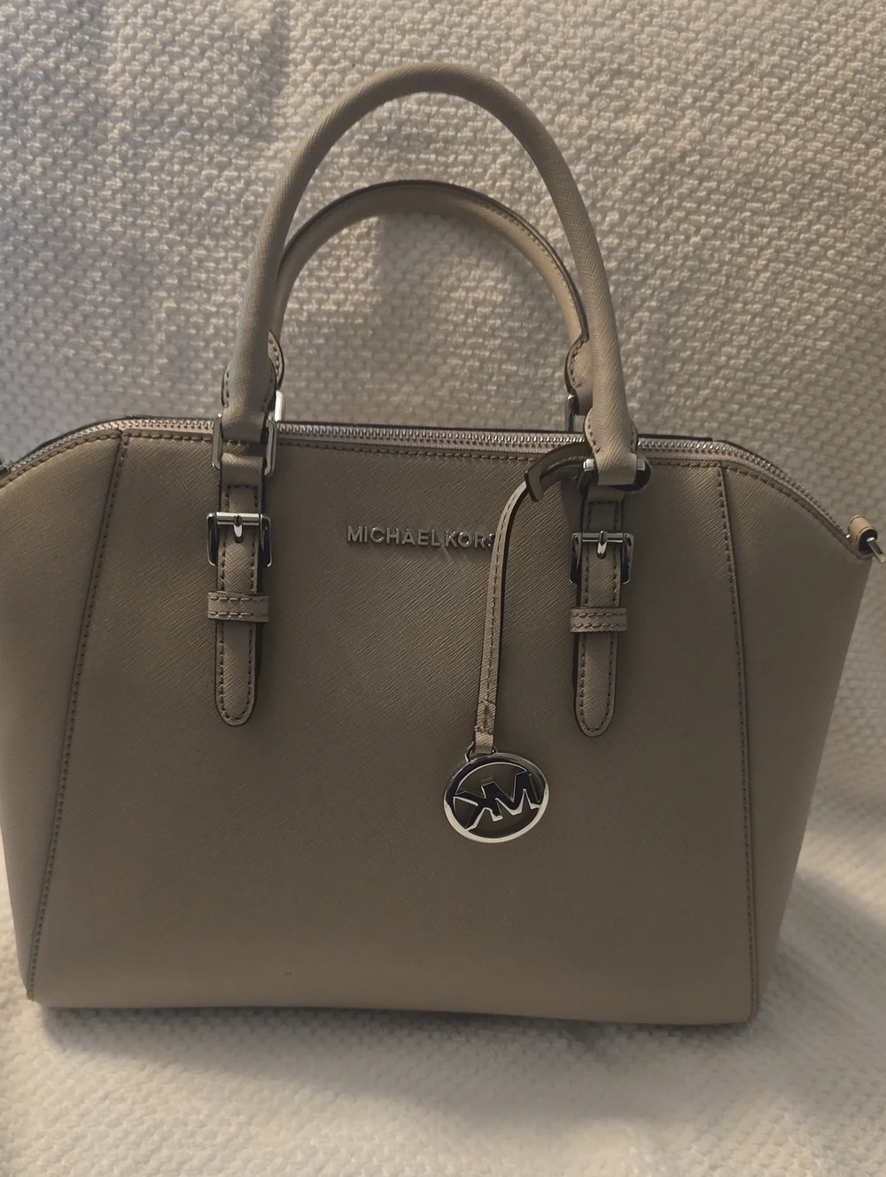Michael Kors Pebble Leather Dome Satchel in Taupe